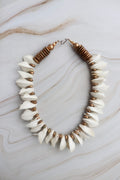 vintage chunky bold bib shell necklace with gold beads