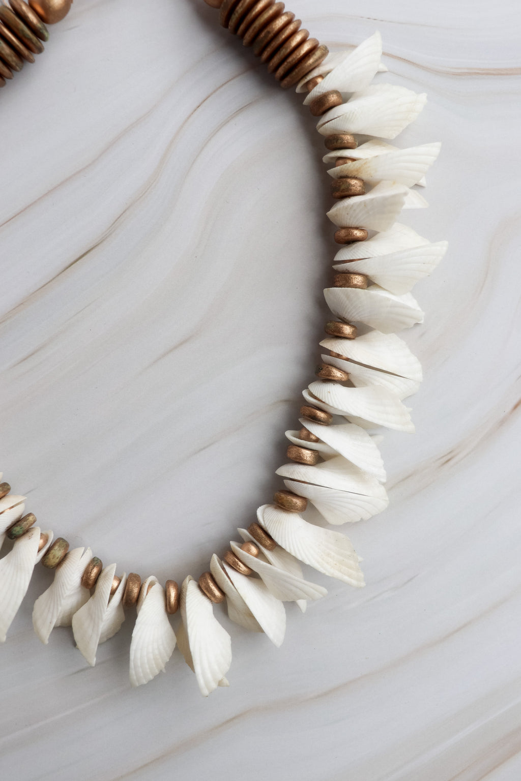 vintage chunky bold bib shell necklace with gold beads