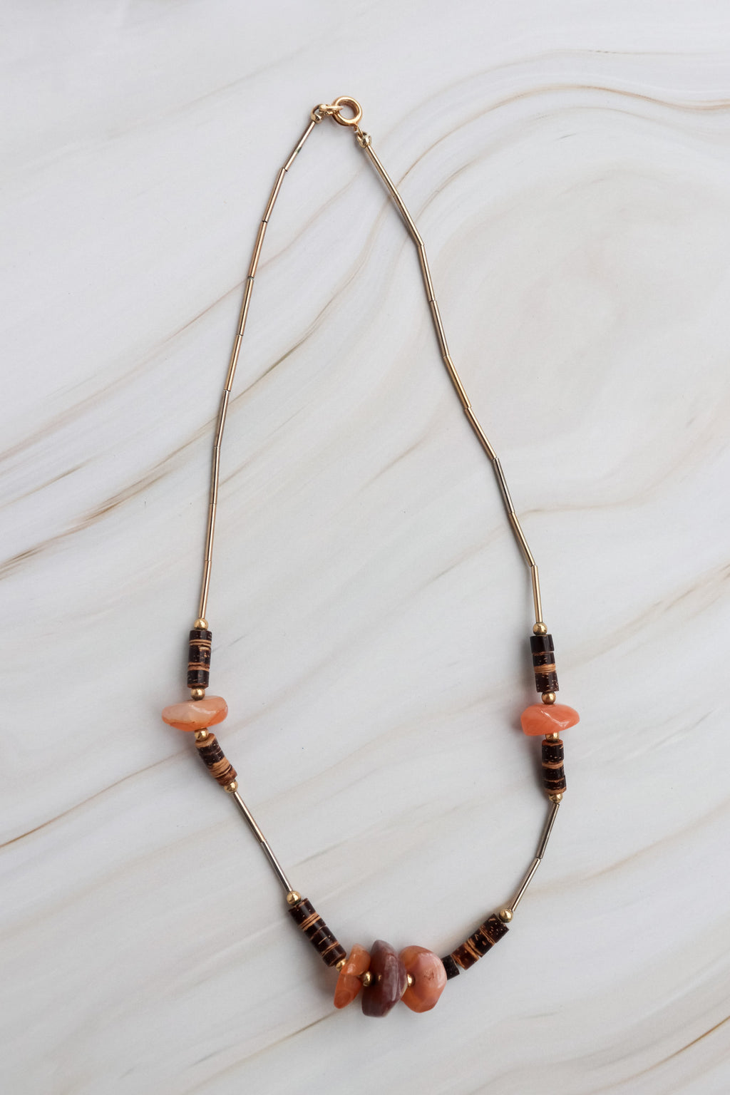 vintage peach and tiger eye stone minimal neckalce