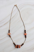 vintage peach and tiger eye stone minimal neckalce