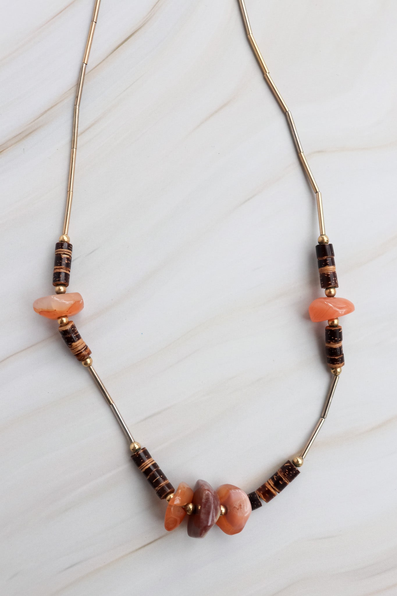 vintage peach and tiger eye stone minimal neckalce