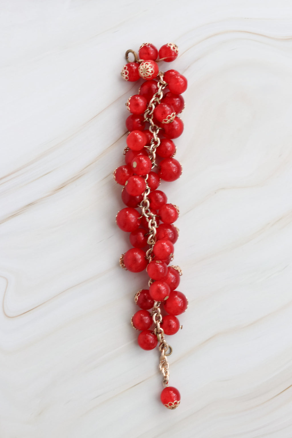 Vintage Red Beaded Chunky Cluster Bracelet - paris sourced