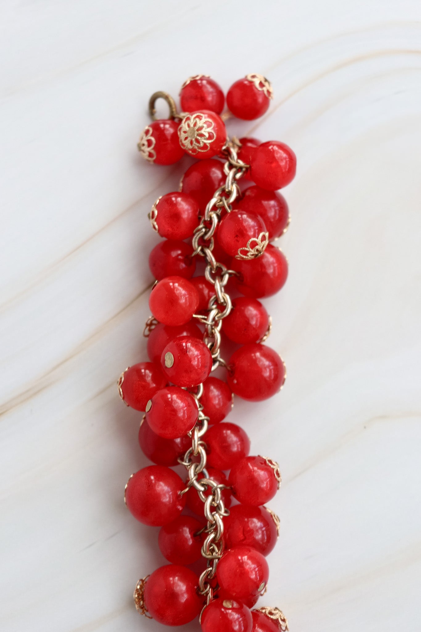 Vintage Red Beaded Chunky Cluster Bracelet - paris sourced