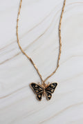Vintage Black Enamel Butterfly Pendant Necklace
