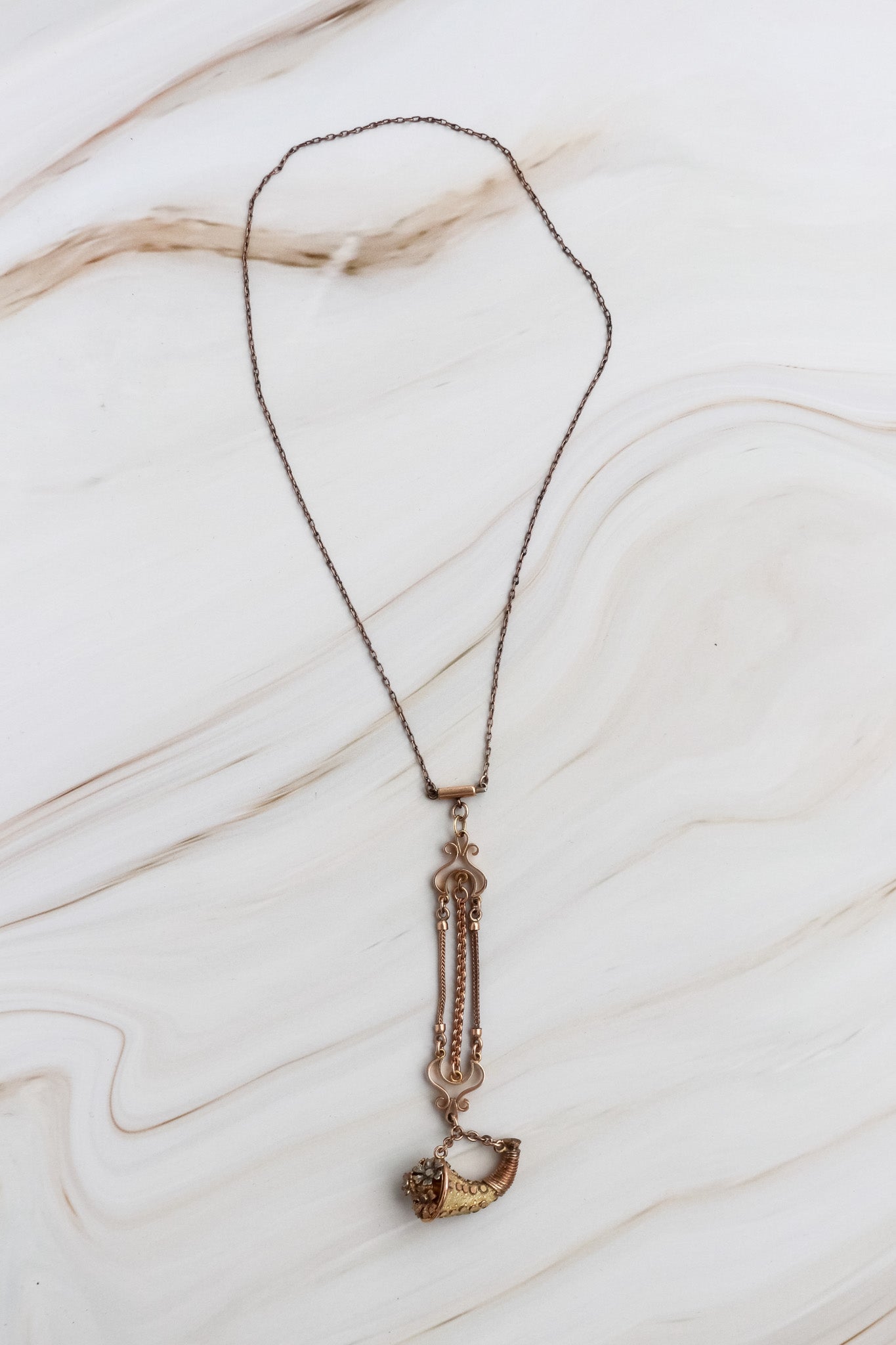 Late 1800's victorian gold horn necklace with old watch fab