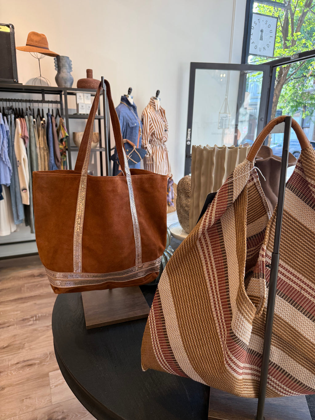 Suede Tote with Beaded Detail
