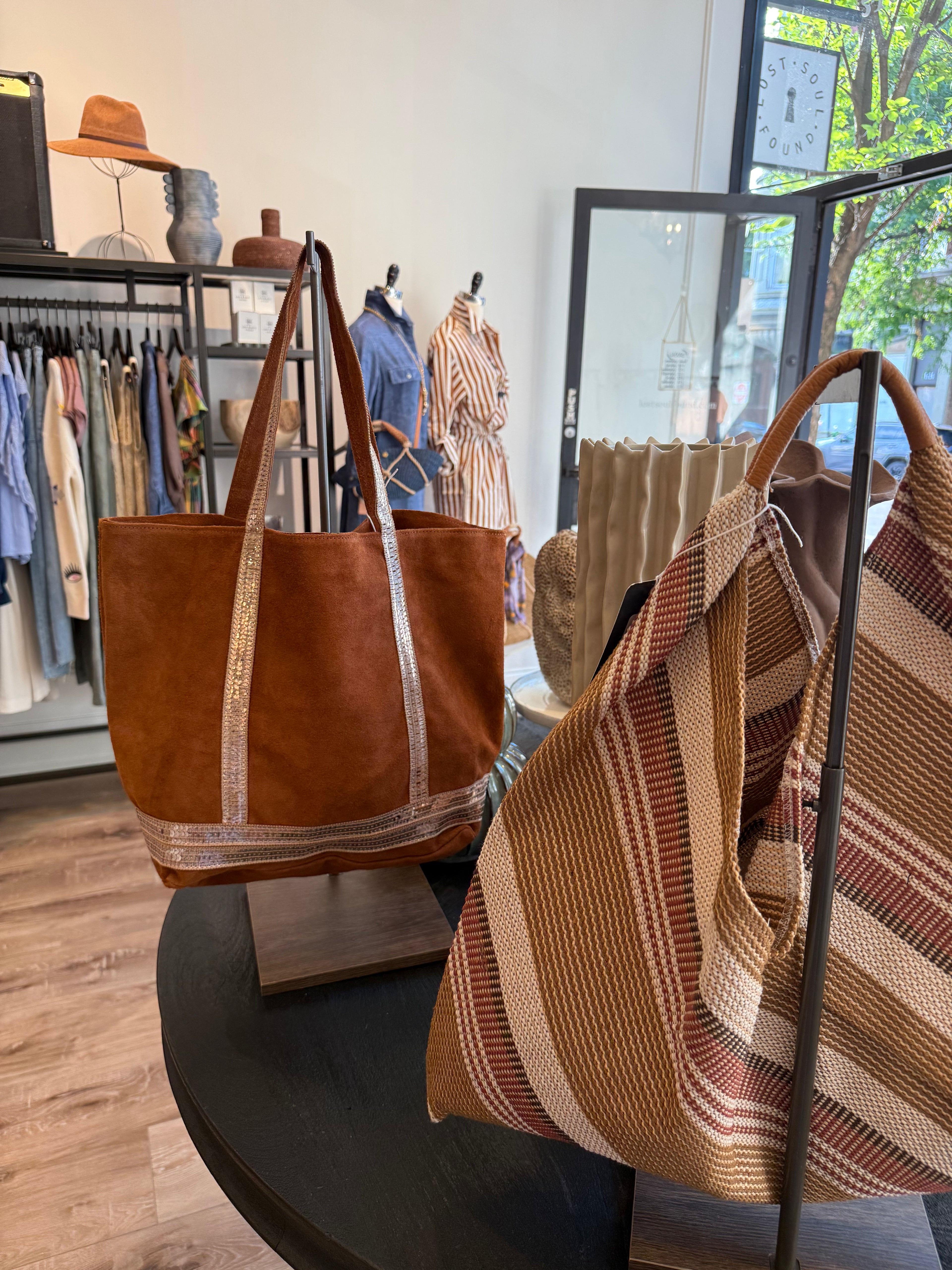 Suede Tote with Beaded Detail