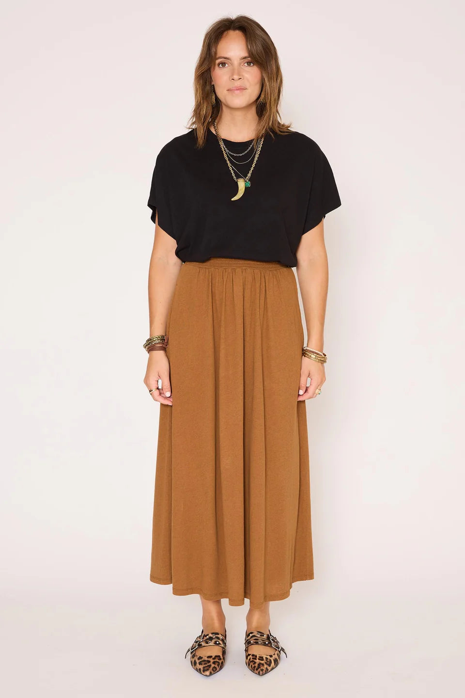 Cotton Maxi Skirt in Nutmeg