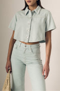 Mint Swing Shirt | Mint Cropped Denim Short Sleeve Top