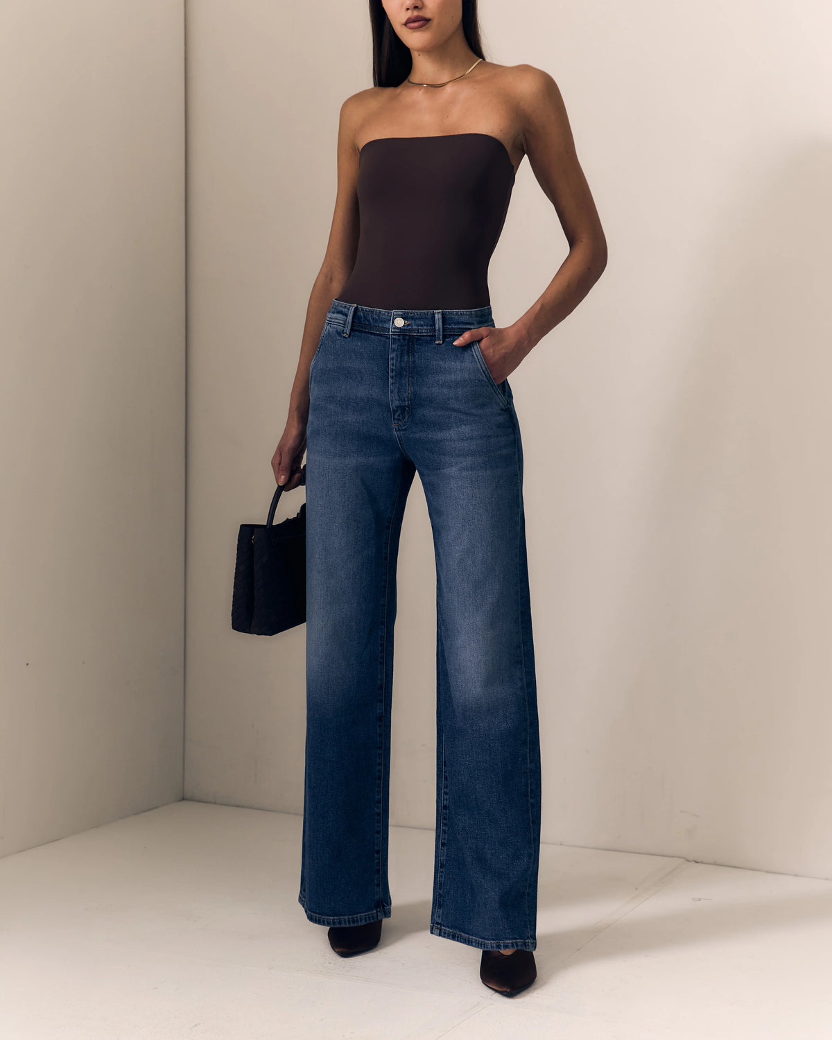 Le Jean Column Trouser in Mirage Wide Leg Dark Denim
