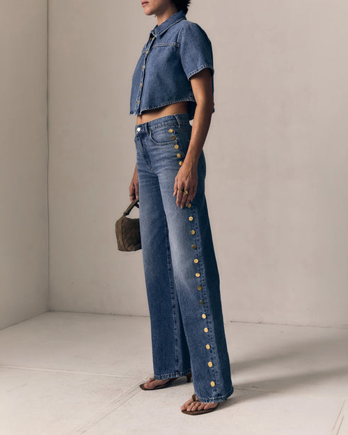Alexa Denim | Studded High-Waisted Full-Length Jeans