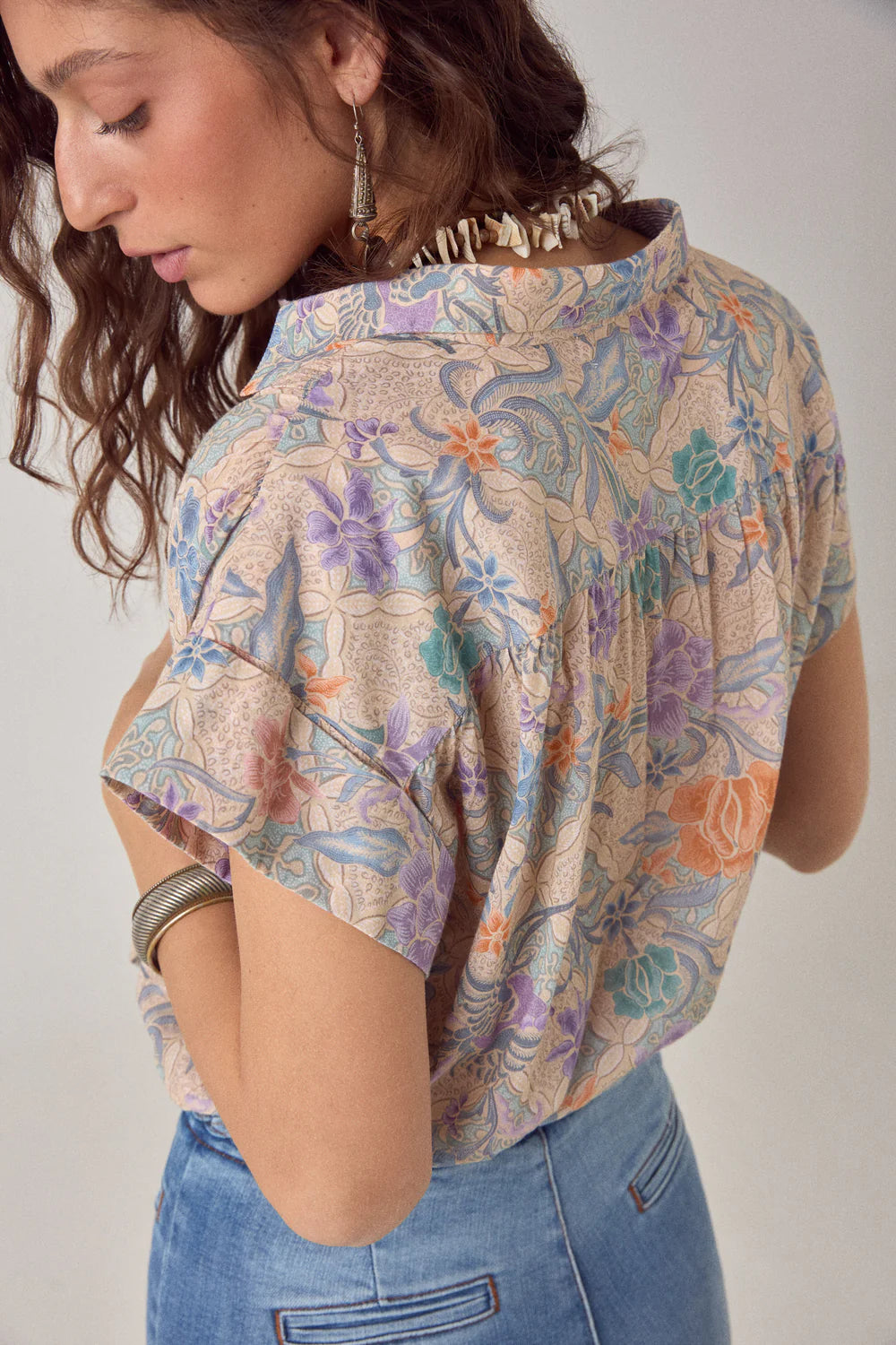 Maison Hotel Maui Tropical Floral Cap Sleeve Blouse