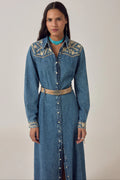 Arizona Embroidered Denim Long Sleeve Maxi Dress