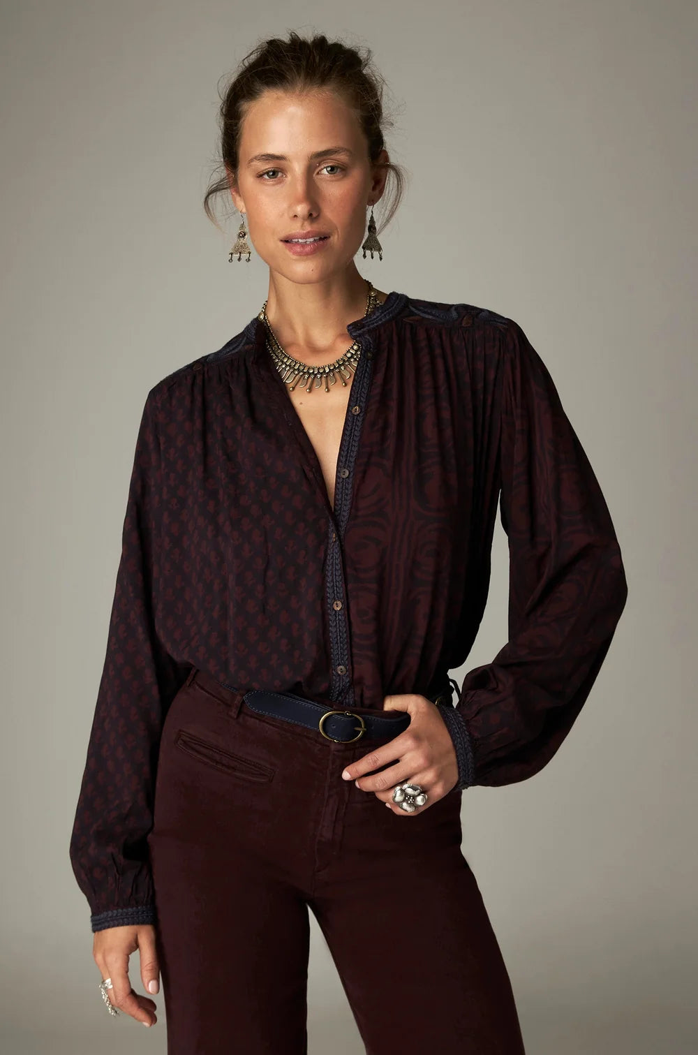 Mojo Marie Blouse with Blue Accents