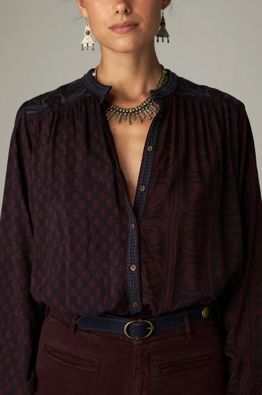 Mojo Marie Blouse with Blue Accents