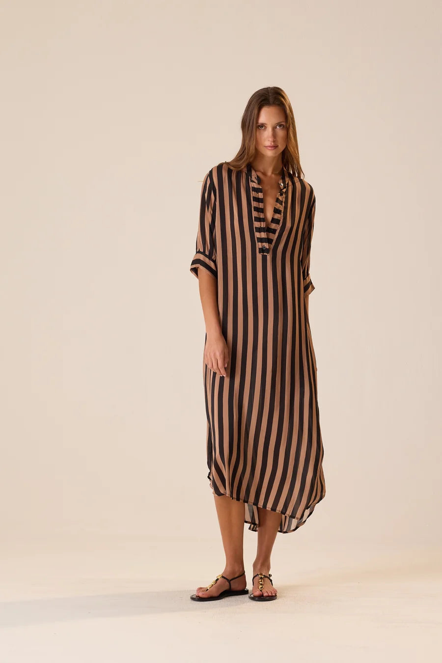 Lulu Black and Tan Stripe Dress