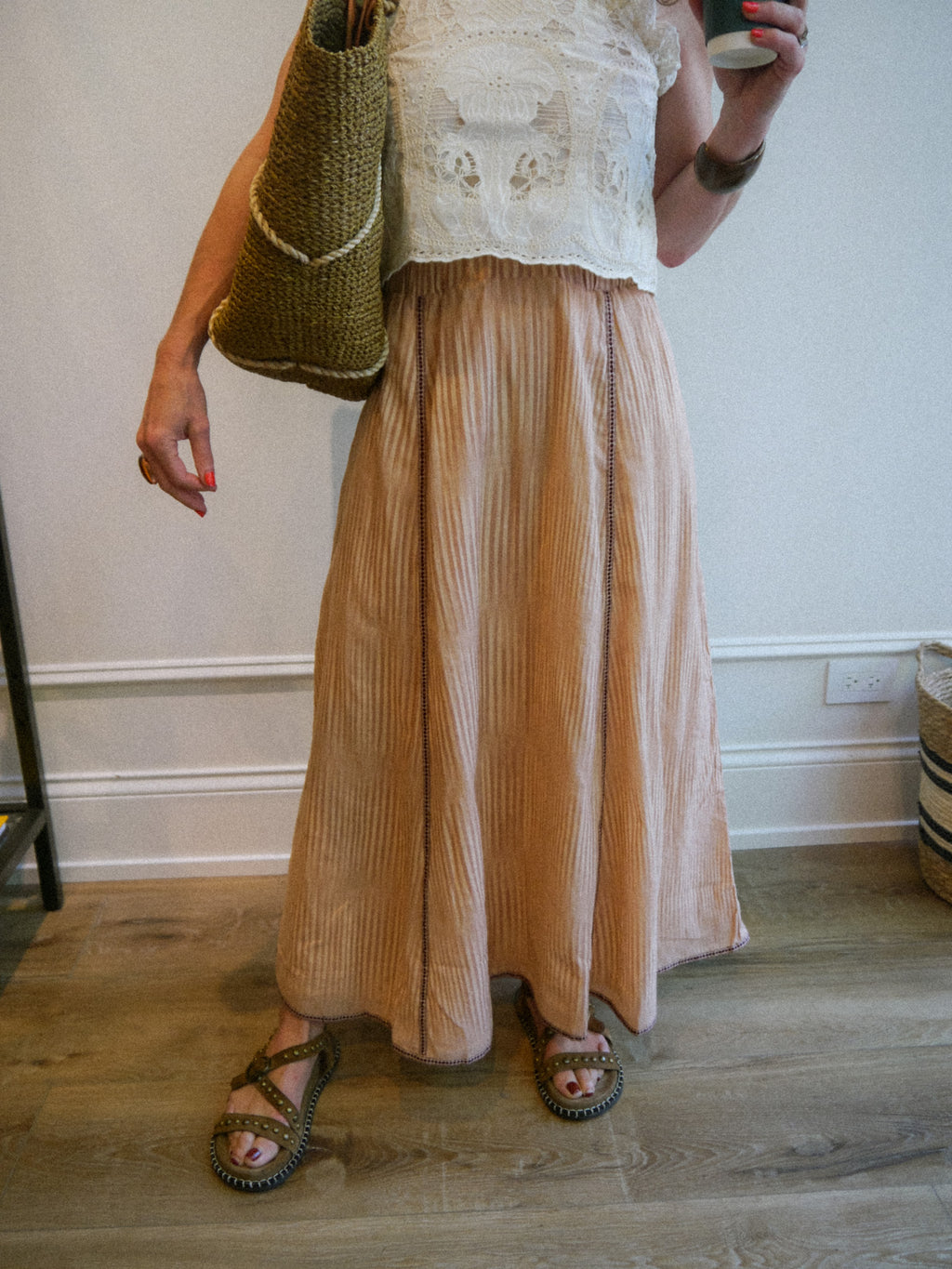 Sasha Skirt | Stripe Cotton Elastic Waist Maxi Skirt