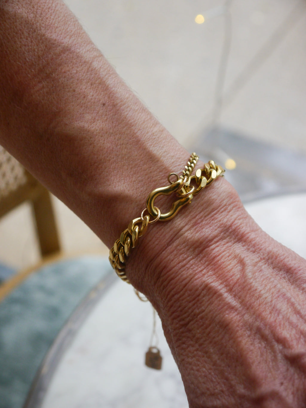 Duo Shackle Brass Gold Chain Bracelet