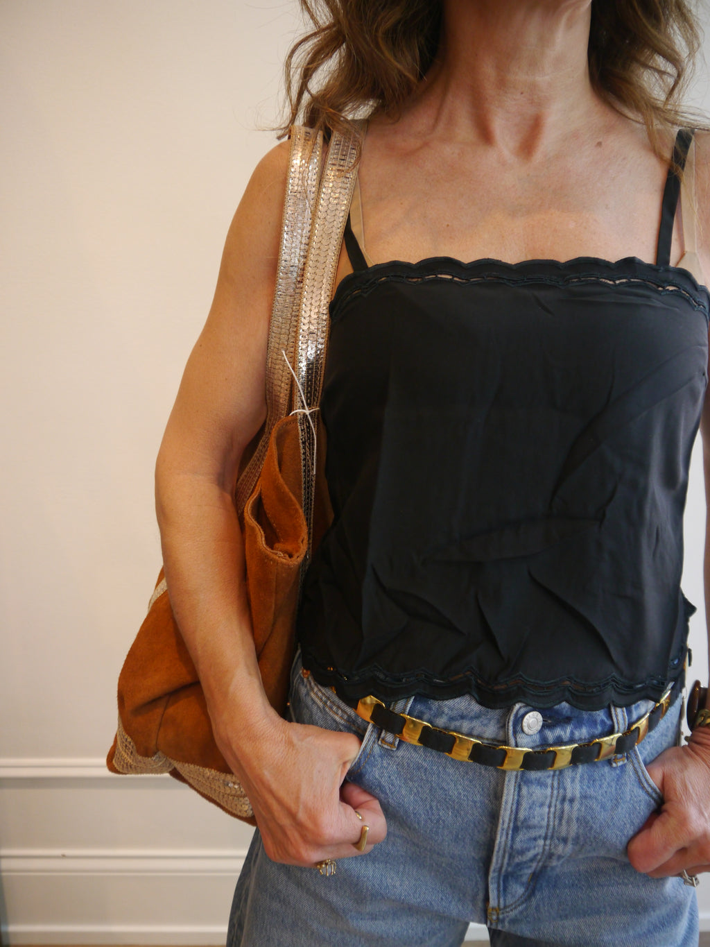 Suede Tote with Beaded Detail