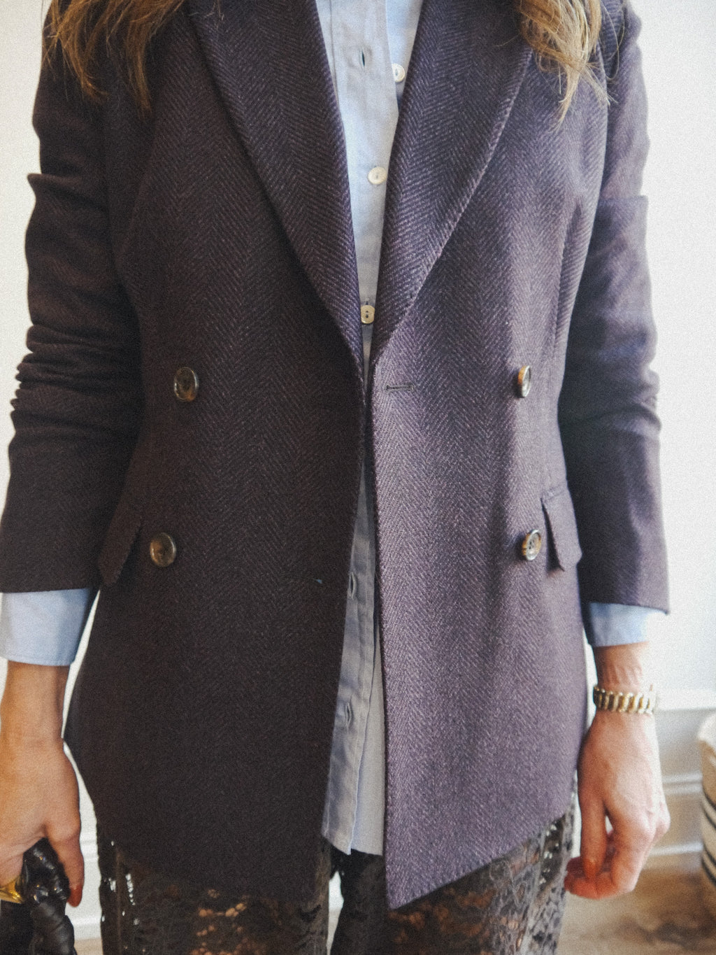 Wool & Cashmere Plum Herringbone Blazer Jacket