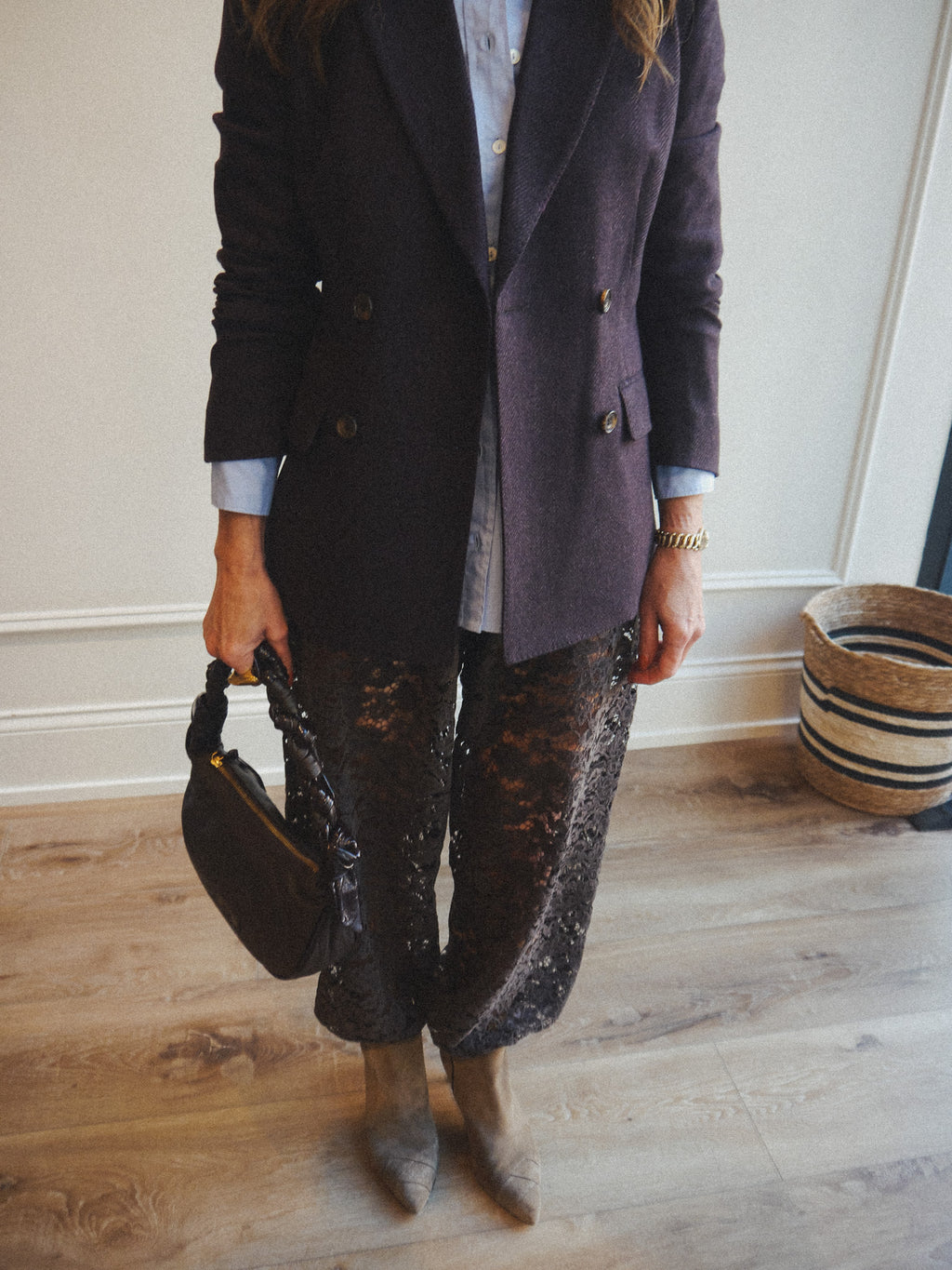 Wool & Cashmere Plum Herringbone Blazer Jacket