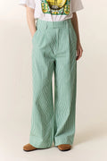 Pasha Striped Pant | Green and white striped cotton trousers