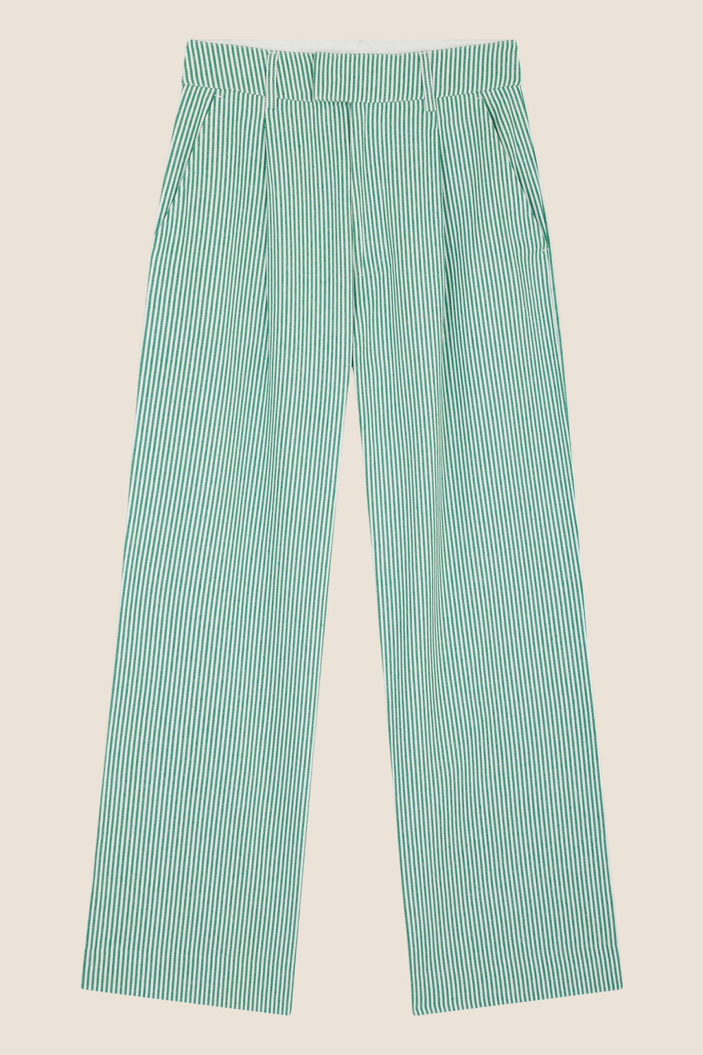Pasha Striped Pant | Green and white striped cotton trousers