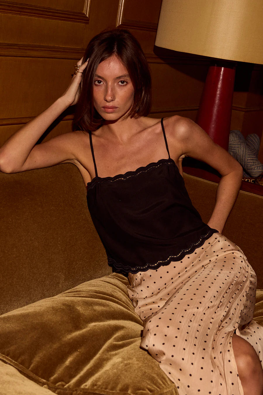 Fern Silk Cami | Black 100% Silk Tank Top with lace trim