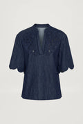 Cotton Denim Embroidered Blouse