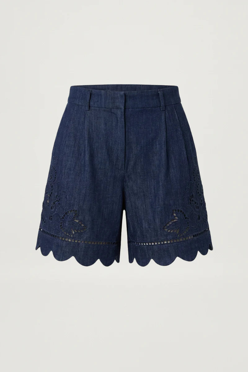 Cotton Denim Embroidered Shorts