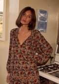 Georgia Top | Vintage Flowers Lightweight Button Neck Top