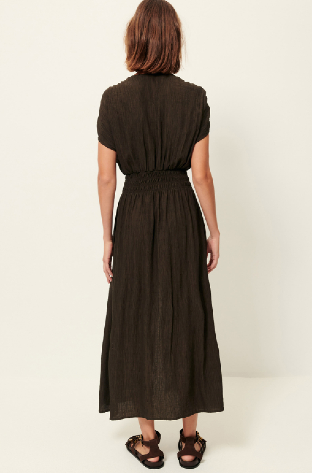 Galiane Smocked Dress | A-line Button Down Dress with Front Slit
