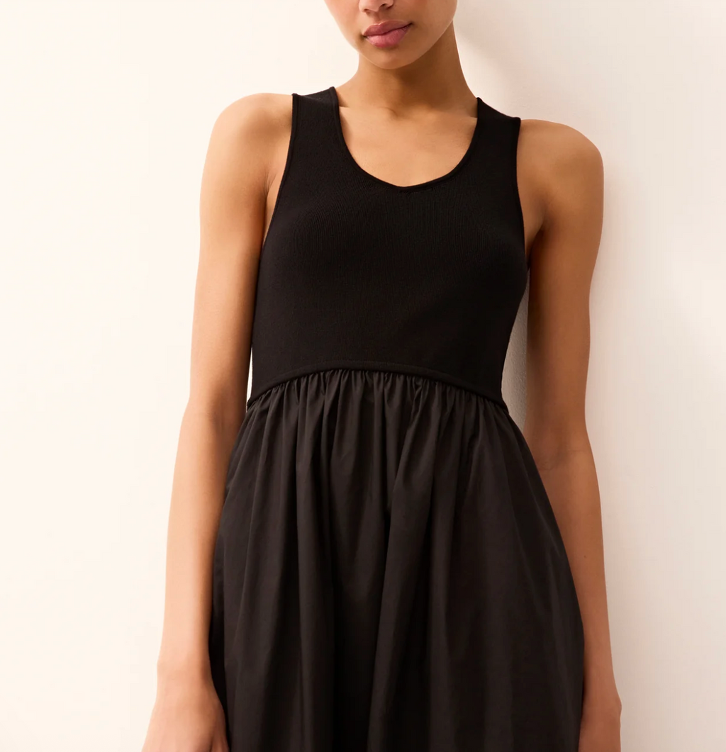 Anya Dress | Black Tank Top A-Line Midi Dress