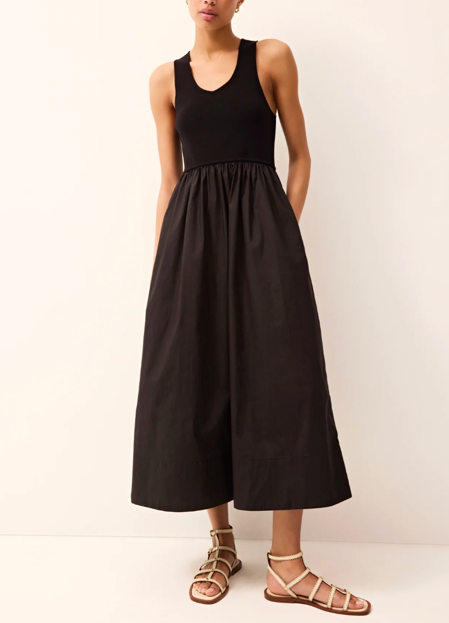 Anya Dress | Black Tank Top A-Line Midi Dress