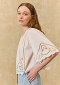 Louvia Cotton Blouse | Scalloped Trim Eyelet Blouse