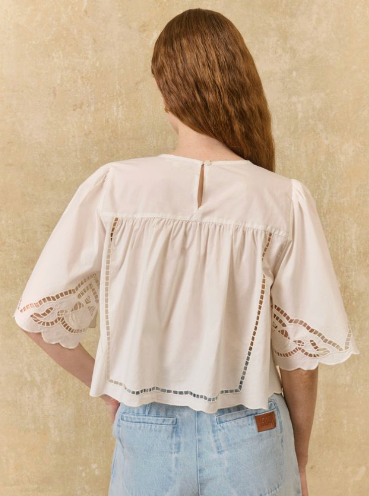 Louvia Cotton Blouse | Scalloped Trim Eyelet Blouse