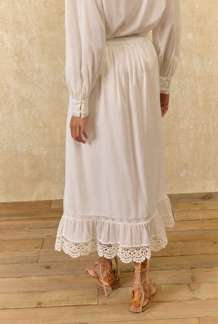 Isore Cotton Voile White Maxi Skirt
