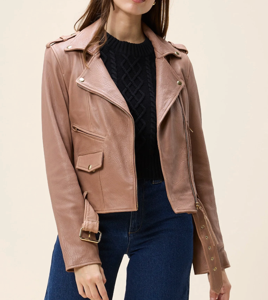 Asher Leather Moto Blush/Mocha Jacket
