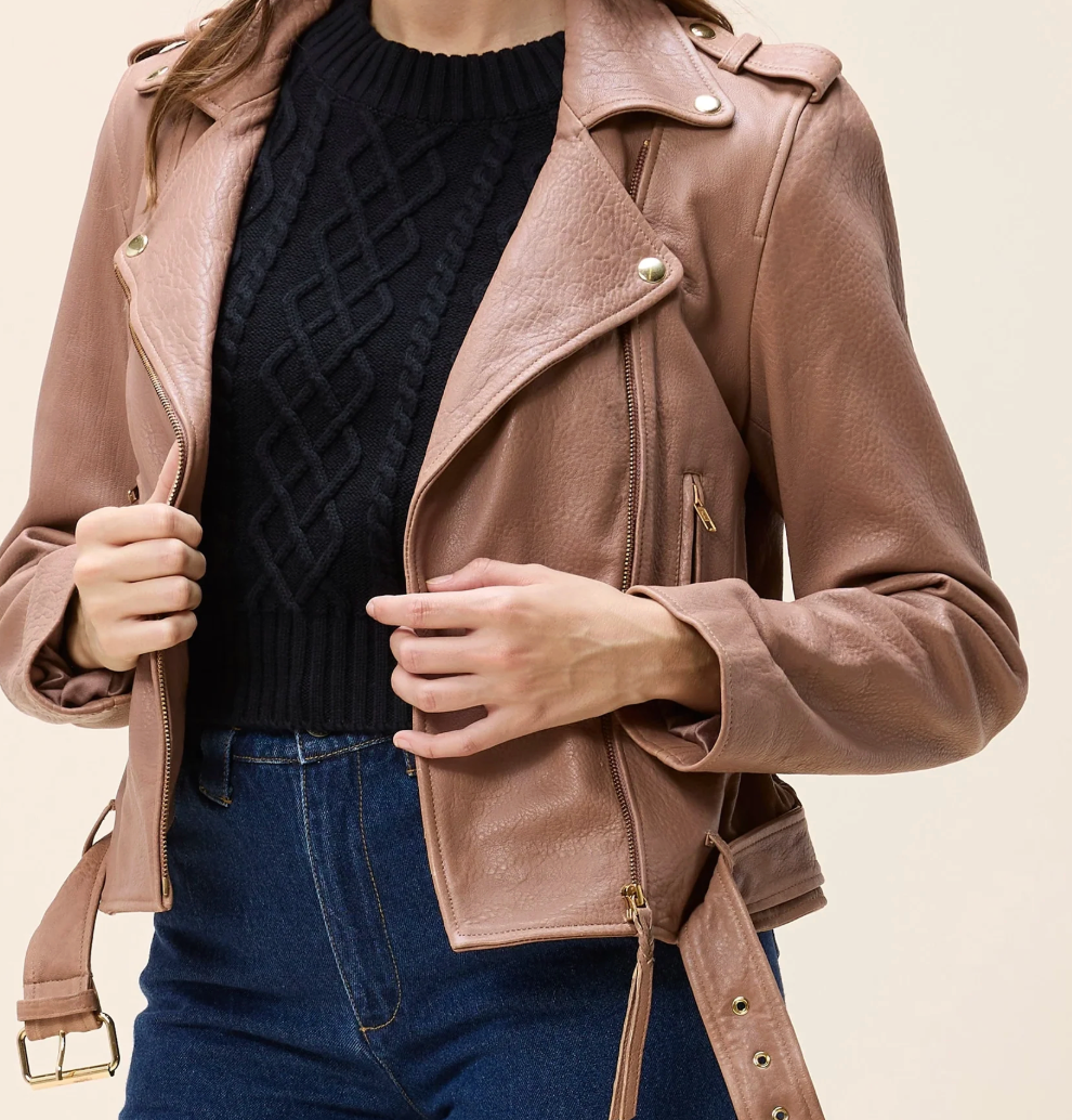 Asher Leather Moto Blush/Mocha Jacket