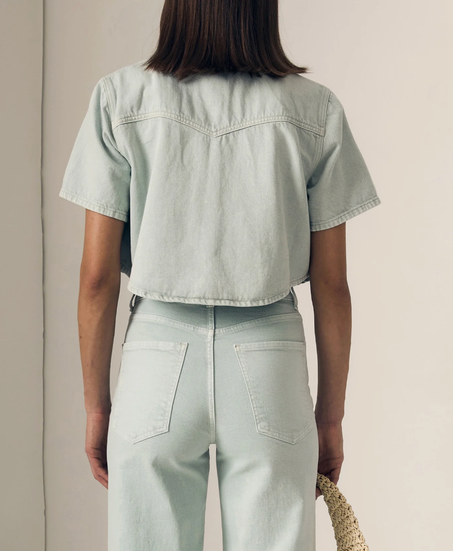 Mint Swing Shirt | Mint Cropped Denim Short Sleeve Top