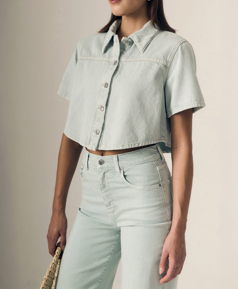 Mint Swing Shirt | Mint Cropped Denim Short Sleeve Top