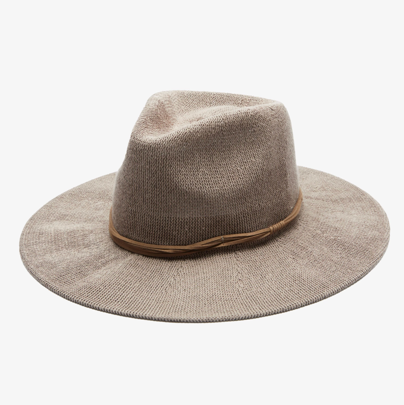 Beige fedora hat on a white background