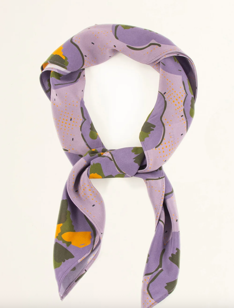 Lavender scarf with abstract pattern on a white background, purple pattern head scarf, neck scarf 