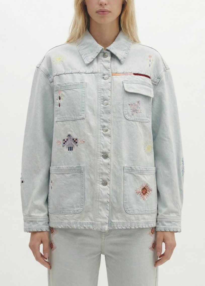 Light Denim Embroidered Shacket