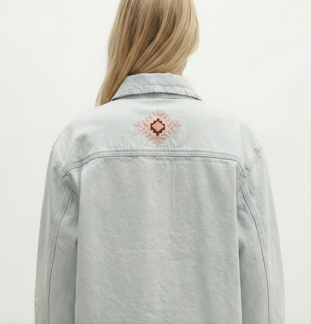Light Denim Embroidered Shacket