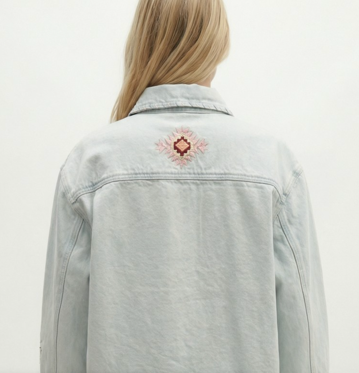 Light Denim Embroidered Shacket