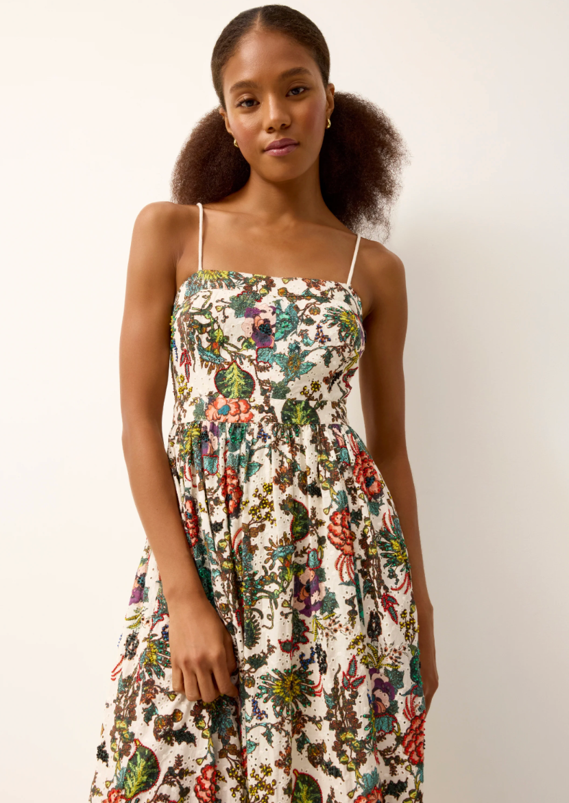 Selene Botanical Sweetheart Midi Dress