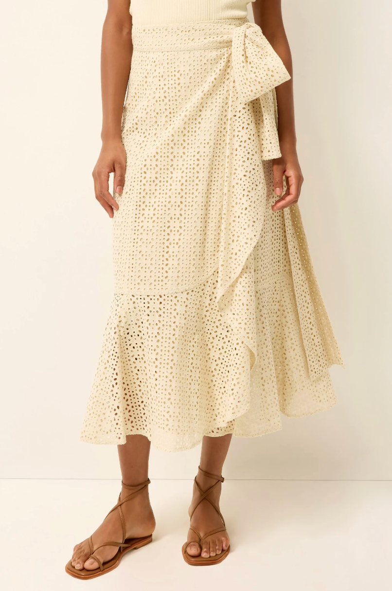 Teresa Eyelet Wrap Skirt in Dune