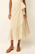 Teresa Eyelet Wrap Skirt in Dune