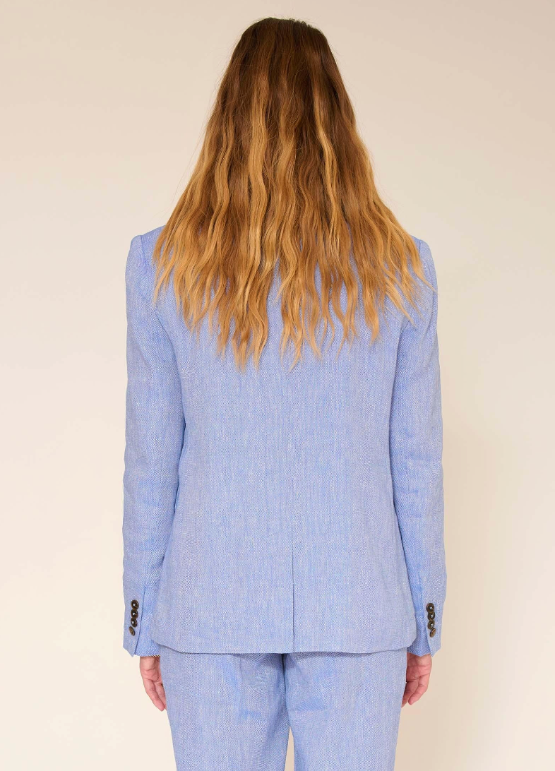 Venua Jacket | Linen Blend D/B Blazer with Drape